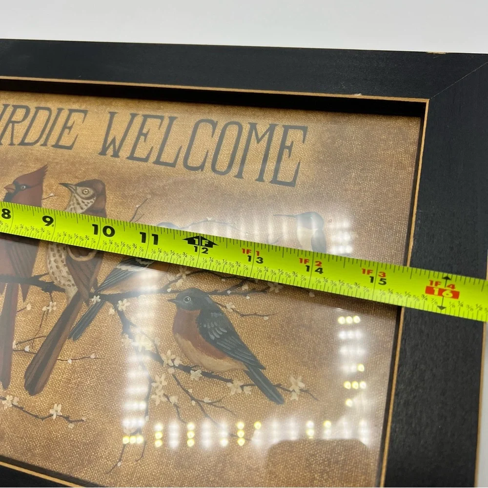Evey birdie welcome framed art sign 18x10 inch multiple color birds cabin decor